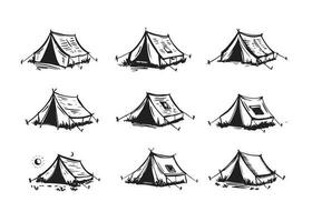 Tents set hand drawn illustrations vector