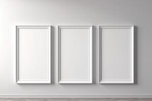 picture frame on wall, white picture canvas, minimalism, mockup . photo