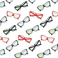Endless pattern of elegant stylized glasses with clear and multi colored lenses and frames. Vector. vector