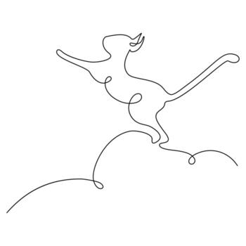 Abstract image of a cat jumping up drawing in one continuous line. Happy cat day. Minimalist art. vector