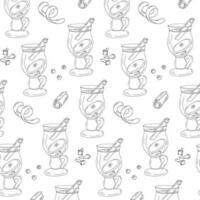 Endless pattern of outline drawing of a glass cup with mulled wine and spices. Happy mulled wine day vector