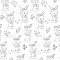 Endless pattern of outline drawing of a glass cup with mulled wine and spices. Happy mulled wine day vector