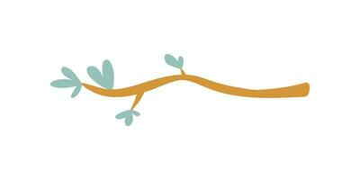 Tree branch with green leaves over white background. Vector graphics. Artwork design element. Hand drawn illustration