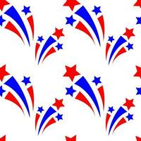 Seamless pattern with cute fireworks on a white background. American Independence Day, 4th july celebration. It can be used for packaging, wrapping paper, textile and etc. Vector cartoon illustration.
