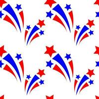 Seamless pattern with cute fireworks on a white background. American Independence Day, 4th july celebration. It can be used for packaging, wrapping paper, textile and etc. Vector cartoon illustration.