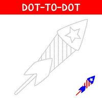 Connect the dots and draw fireworks. American Independence Day. 4th july celebration. Educational game for kids. Vector cartoon illustration.