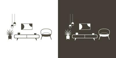 Living room furniture icon. Black and white style. Interior vector icon