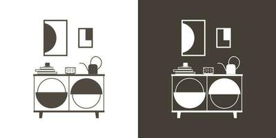 interior mueble icono con gabinete. mueble icono en blanco y negro antecedentes vector