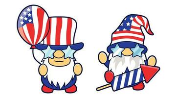 Set of funny gnomes in America Independence Day costume carnival. vector