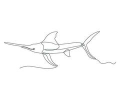 abstract Predatory Fish, shark, swordfish Continuous One Line Drawing vector