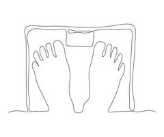 abstract Feet Stand on Floor Scales, Weighing Continuous One Line Drawing vector