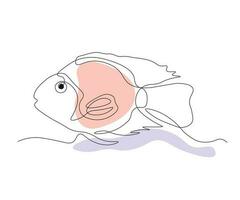 abstract Goldfish, Aquarium Fish Guppy Continuous One Line Drawing vector