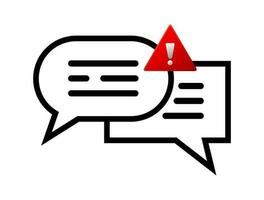 vector illustration of chatting with caution hazard icon on white background