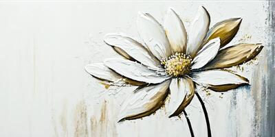 . . White ink oil paint flower on canvas. Artist calm peace romantic love vibe. Graphic Art photo