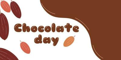 Chocolate Day white background cocoa beans text. vector