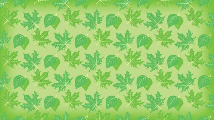 Green spring maple leaves and other tree leaves pattern