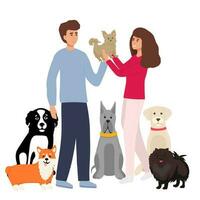 companion animals illustration with people, vector