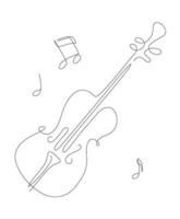 Music instruments one line set illustration with notes. Jazz and rock music band instrument line art. Guitar and violin icons vector design.