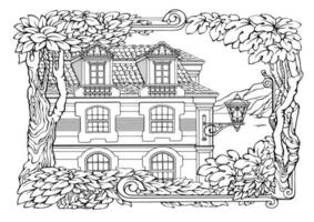 Romantic old town. Coloring Pages. Anti-stress colouring book. Vector. vector