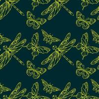 Seamless pattern with dragonflies and butterflies. Silhouettes of insects. Vector. vector