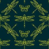 Seamless pattern with dragonflies and butterflies. Silhouettes of insects. Vector. vector