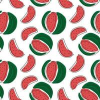 Doodle style seamless pattern with watermelons and watermelon slices on white background vector