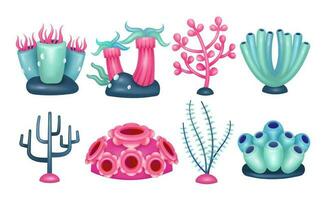 Coral reefs, sea flowers and seaweed. 3d vector element illustration, suitable for design assets