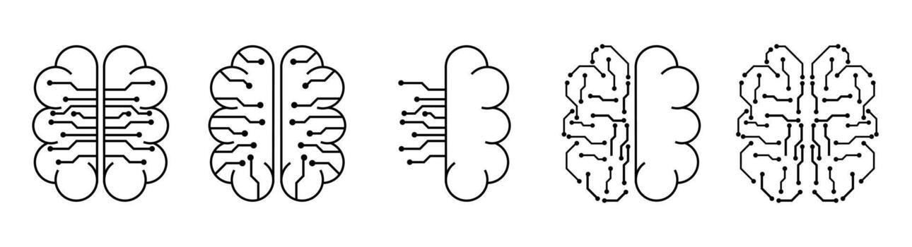 artificial intelligence icon with brain and circuit board vector