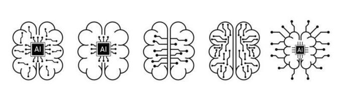 artificial intelligence icon logo brain with microchip and circuit board vector