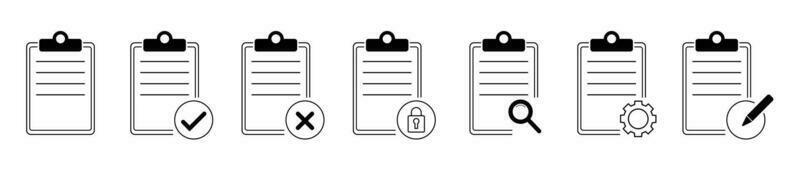 clip board document status edit security check search setting icon set isolated vector