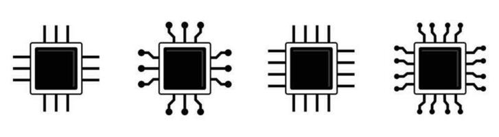processor chip icon set microprocessor vector