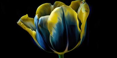 . . Blue and yellow aesthetics beautiful tulip flower in color of Ukraine. Romantic love vibe. Graphic Art photo