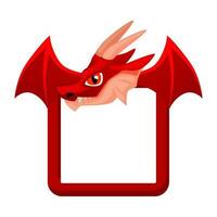 Avatar frame Dragon, square animal template for game. Vector illustration cartoon empty Dragon frame with heard and wings.