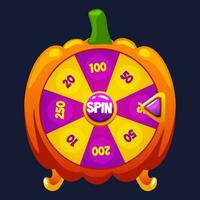 Halloween Wheel of Fortune, button rotation. 2D game asset. Halloween Bonus Popup vector