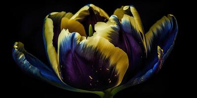 . . Blue and yellow aesthetics beautiful tulip flower in color of Ukraine. Romantic love vibe. Graphic Art photo