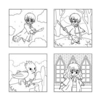 Printable Wizards and Friends in Coloring Book Pages Set vector