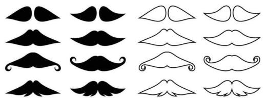 set of flat and line design mustache icons on white background isolate, vector illustration for father's day.