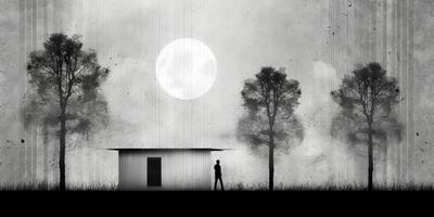 . . Surrealism lonely mood illustration with a lonely man person in urban city minimal decoration. Graphic Art photo