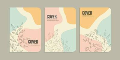 set of book cover design with simple hand drawn floral decorations. abstract retro botanical background.size A4 For notebook, cover, book, planner, school, brochure, book, catalog vector