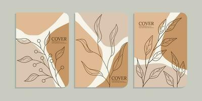 set of notebook cover designs with hand drawn floral decorations. abstract retro botanical shapes background. A4 size For notebooks, diaries, catalogs, brochures, planners, books. vector