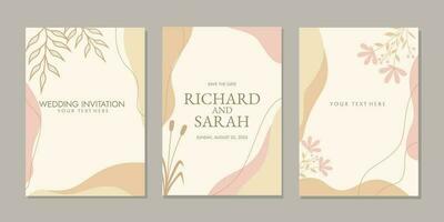 set of invitation cover template with hand drawn floral decorations. abstract boho botanical background. pastel color For book, invitation, binder, diary, planner, brochure, notebook, catalog vector