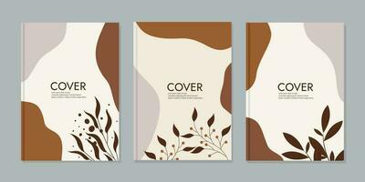 A4 vector cover mockup vertical orientation of front and back pages. book design with abstract plant pattern illustration. Collection of brochure templates, books, notebooks, catalogs, cards. layout