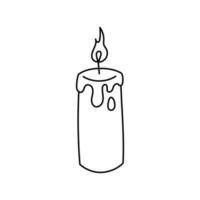 Vector candle isolated on white background hand drawn. Line art doodle drawing of a black candle, light.