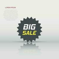 Discount sticker vector icon in flat style. Sale tag sign illustration on white isolated background. Promotion big sale discount concept.