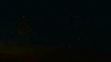 Red fireworks in night sky. video