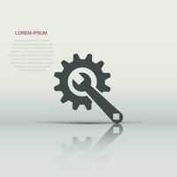 Vector service tool icon in flat style. Cogwheel with wrench sign illustration pictogram. Workshop business concept.