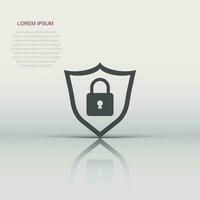 Lock with shield security icon. Vector illustration on white background. Business concept padlock pictogram.