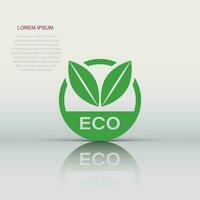 Eco label badge vector icon in flat style. Organic product stamp illustration on white isolated background. Eco natural food concept.