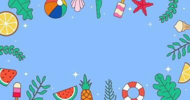 4k colorful summer background animation with space area. fruits, orange, ice cream, and beach ball. video