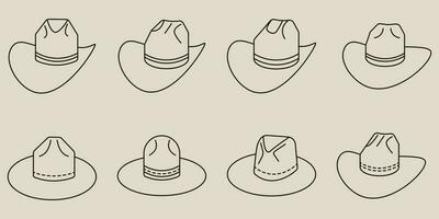 set bundle cowboy hate with line art style logo vector icon design. business symbol template illustration